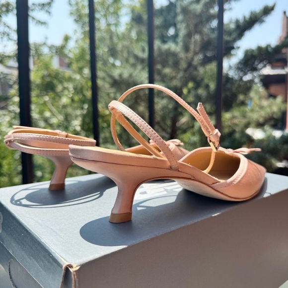 Reformation Wade Kitten Heel Sandals Slingback Bow Silk Pink 8.5 - Picture 6 of 16